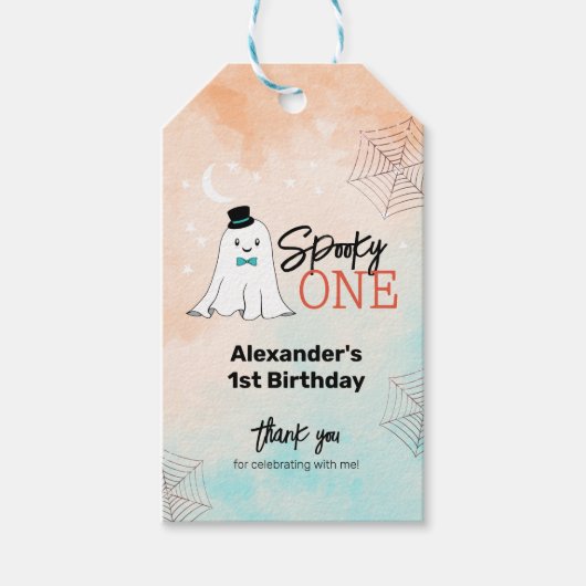 Étiquettes-cadeau Éffrayant Un Halloween Garçons 1er Anniversaire Fê (Devant)