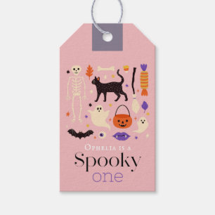 Étiquettes-cadeau Éffrayant Un Halloween Motifs Rose 1er Anniversair