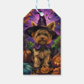 Étiquettes-cadeau Éffrayant Yorkipoo Chien Halloween sorcière et Cit (Dos)