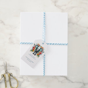 Étiquettes-cadeau Éléfant Floral Bay Bleu Blanc