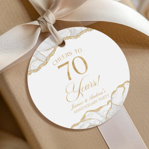 Étiquettes Cadeau Élégant Agate Or Blanc Soixante-dixième Anniversai