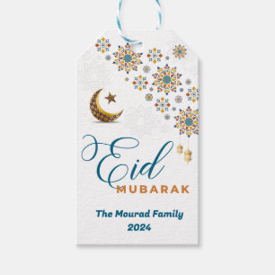 Étiquettes-cadeau Elégant Aïd Moubarak Arabe Calligraphie Lune Étoil
