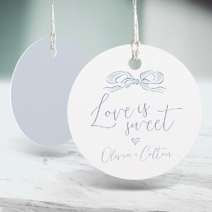 Étiquettes Cadeau Elegant Amour Est Douce Bleu Bow Fête des mariées