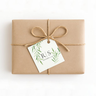 Étiquettes Cadeau Élégant Aquarelle Fête des mariées de saule Monogr