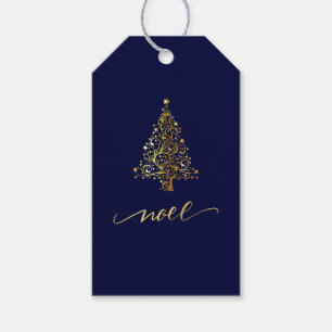 Étiquettes-cadeau Élégant arbre de Noël bleu marine et or Noël