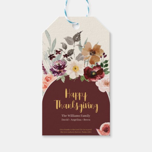 Étiquettes-cadeau Elégant automne floral Thanksgiving (Devant)