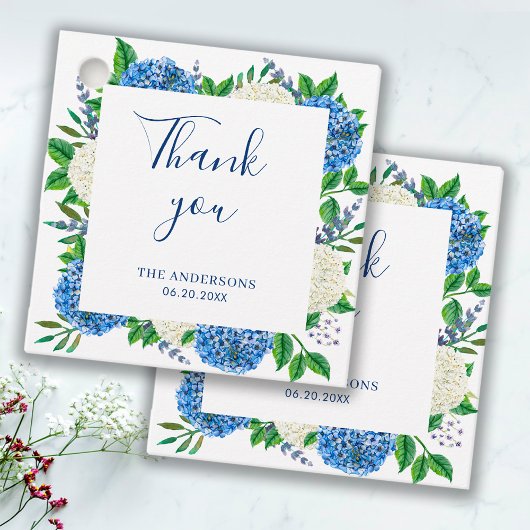 Étiquettes Cadeau Elégant Baby shower bleu Hydrangea Merci