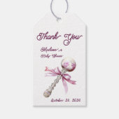 Étiquettes-cadeau Élégant Baby shower de Bow Bow rose Argent (Devant)