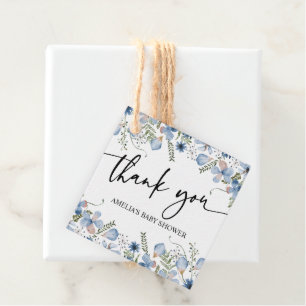 Étiquettes Cadeau Élégant Baby shower Fleur sauvage Bleu Favoriser l