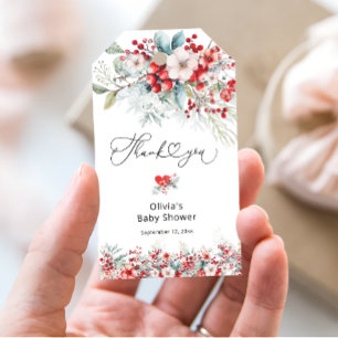 Étiquettes-cadeau Élégant Baby shower Floral d'hiver Merci