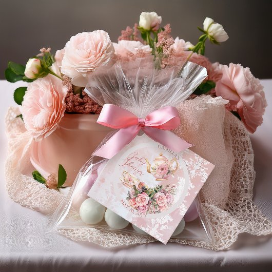Étiquettes Cadeau Élégant Baby shower Floral Rose High Tea Girl