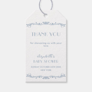 Étiquettes-cadeau Elégant Baby shower Vintage à cadre bleu français