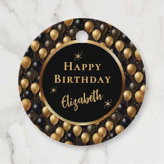 Étiquettes Cadeau Elégant Black Gold Parties scintillant Ballons Mot (Devant)