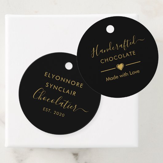 Étiquettes Cadeau Elegant Black Gold Script Chocolatier Qr Code
