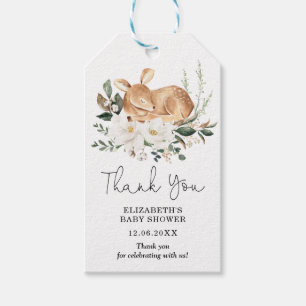 Étiquettes-cadeau Élégant blanc Floral Sleeping Forest Cerf Baby