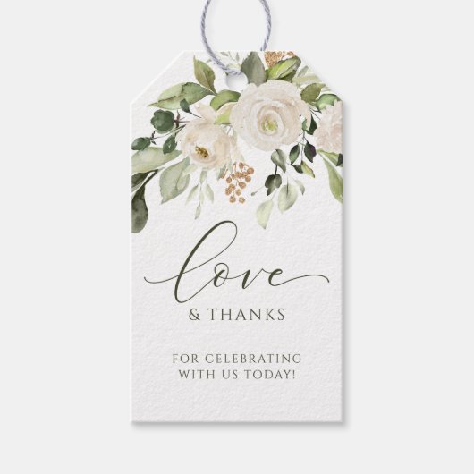 Étiquettes-cadeau Elégant Blanc Floral Vert Mariage Favoriser (Devant)