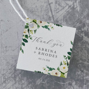 Étiquettes Cadeau Élégant blanc Mariage Floral Merci Favor Tags