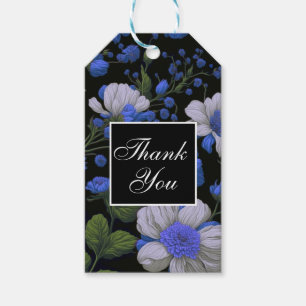 Étiquettes-cadeau Elégant bleu argenté blanc élégant floral rétro