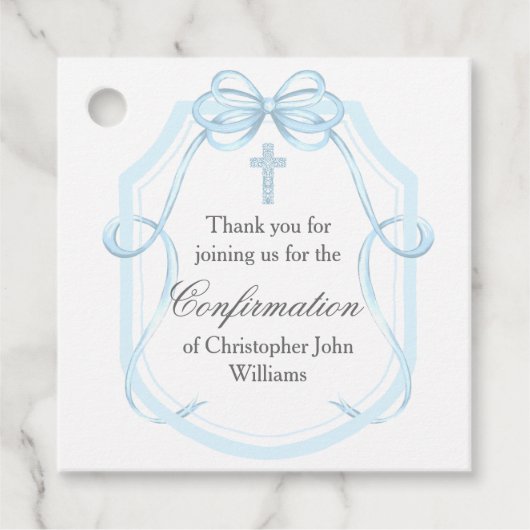 Étiquettes Cadeau Élégant Bleu Bow ruban de confirmation (Devant)