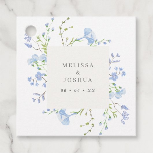 Étiquettes Cadeau Elégant bleu clair aquarelle Florals Mariage (Devant)