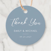 Étiquettes Cadeau Elégant bleu Dusty Minimal Mariage Merci (Devant)