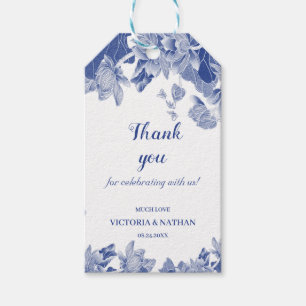 Étiquettes-cadeau Élégant bleu floral lotus chinoiserie chic