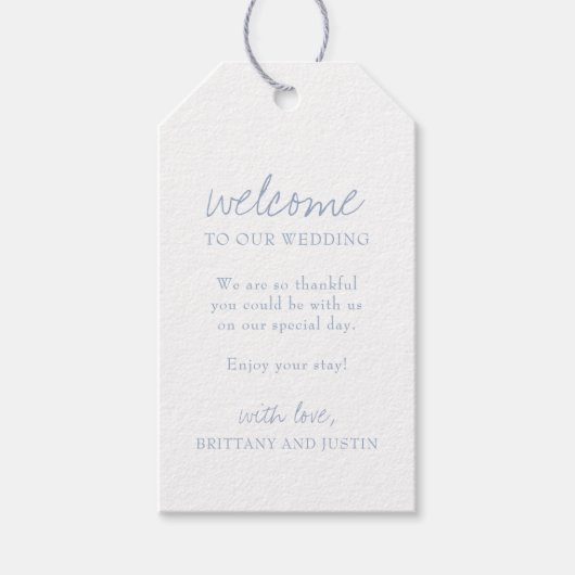 Étiquettes-cadeau Élégant bleu foncé Mariage de script Bienvenue éti (Devant)