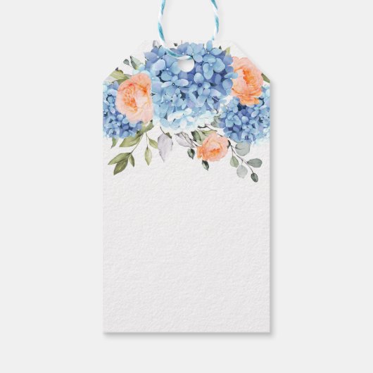 Étiquettes-cadeau Élégant bleu Hydrangea rose Rose Mariage (Dos)