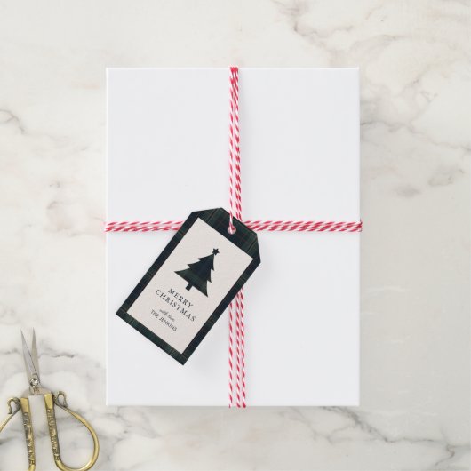 Étiquettes-cadeau Elégant bleu marine et vert Plaid Noël (Avec de la ficelle)