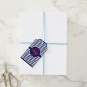 Étiquettes-cadeau Élégant bleu marine rouge rayé monogramme initial (Avec de laficelle)