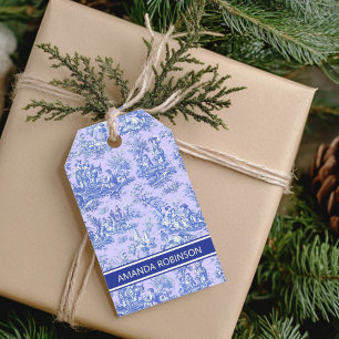 Étiquettes-cadeau Elégant bleu vintage violet toile de jouy