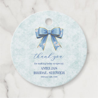 Étiquettes Cadeau Elegant Blue Bow Engagement Party Invitation