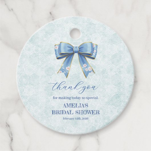 Étiquettes Cadeau Elegant Blue Bow Engagement Party Invitation (Devant)