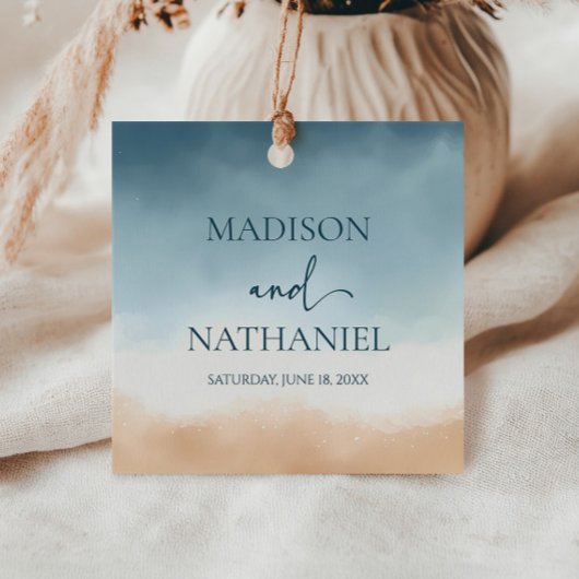 Étiquettes Cadeau Elégant Blue Ocean Beach Mariage de sable