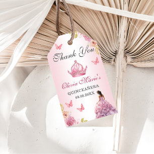 Étiquettes-cadeau Elégant Blush rose Floral Quinceañera Anniversaire