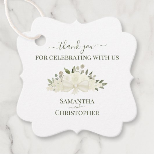 Étiquettes Cadeau Elégant Boho blanc ivoire Rose Merci Mariage (Devant)