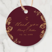 Étiquettes Cadeau Elegant Boho | Bourgogne et or automne Mariage Fa (Dos)
