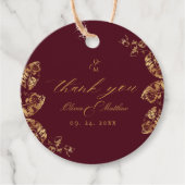 Étiquettes Cadeau Elegant Boho | Bourgogne et or automne Mariage Fa (Devant)