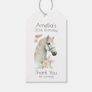 Étiquettes-cadeau Elégant Boho Cheval Blanc Floral Merci d'anniversa