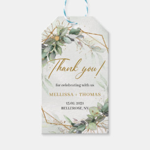 Étiquettes-cadeau Elégant boho eucalyptus mariage or vert