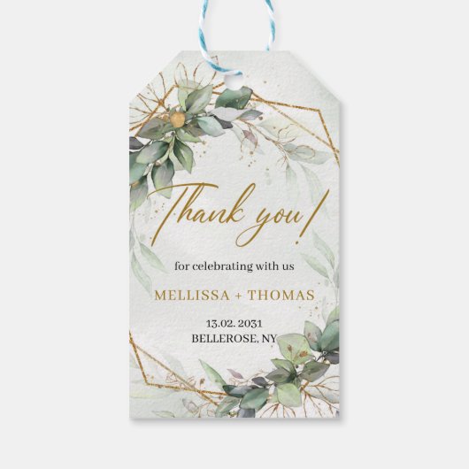 Étiquettes-cadeau Elégant boho eucalyptus mariage or vert (Dos)