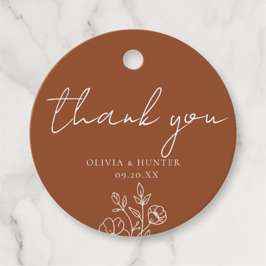 Étiquettes Cadeau Elégant Boho Floral Terracotta Merci (Devant)