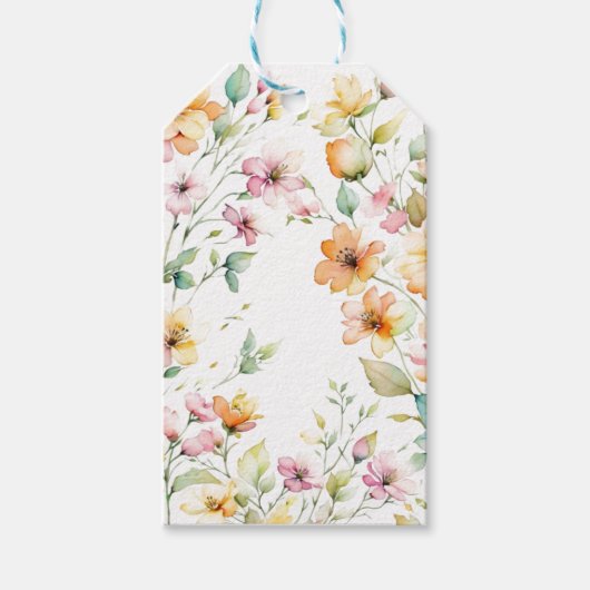 Étiquettes-cadeau Elégant Boho Orange Rose Aquarelle Fleurs sauvages (Devant)