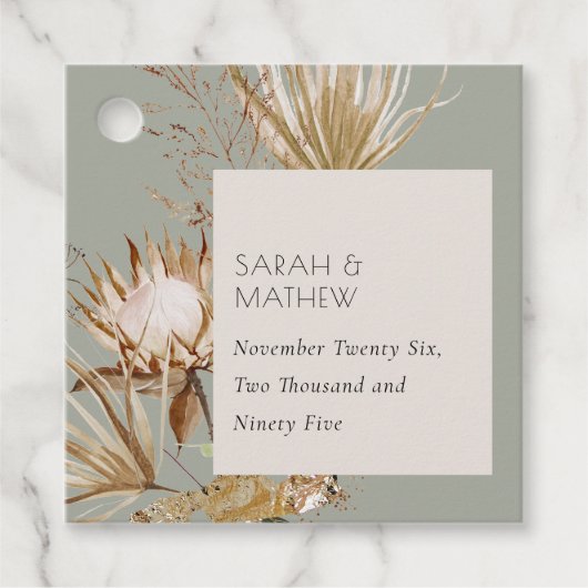 Étiquettes Cadeau Elégant Boho Saga Protea vert Séché Palm Floral (Devant)