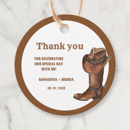 Étiquettes Cadeau Elégant Boho Western Cowboy Mariage Merci (Devant)