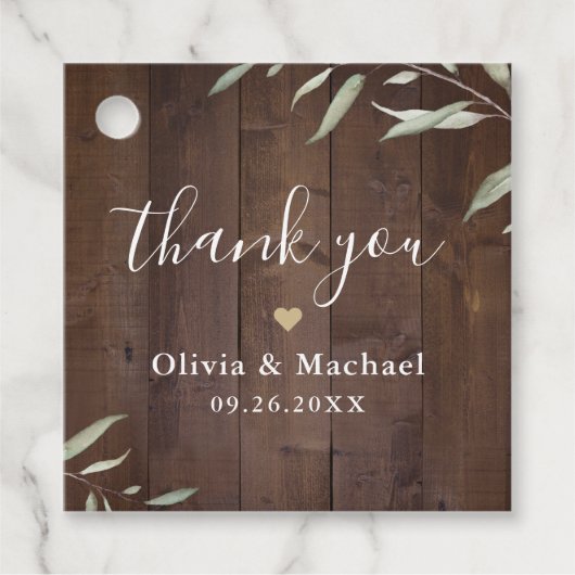 Étiquettes Cadeau Elégant bois verdoyant merci mariage rustique (Devant)