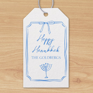 Étiquettes-cadeau Elegant Bow Menorah Nom personnalisé Happy Hanoukk