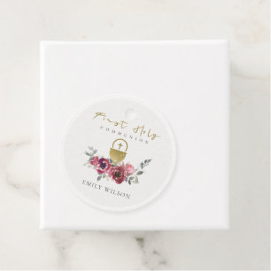 ÉTIQUETTES CADEAU ÉLÉGANT BURGUNDY GOLD FLORAL PREMIER SAINT COMMUNI