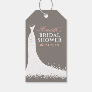 Étiquettes-cadeau Élégant cadeau de douche de robe de mariée grise c