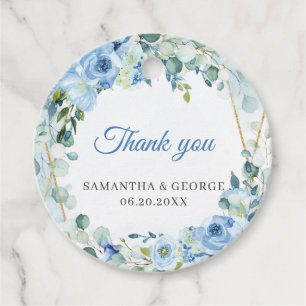 Étiquettes Cadeau Elégant cadre bleu et or Dusty mariage floral